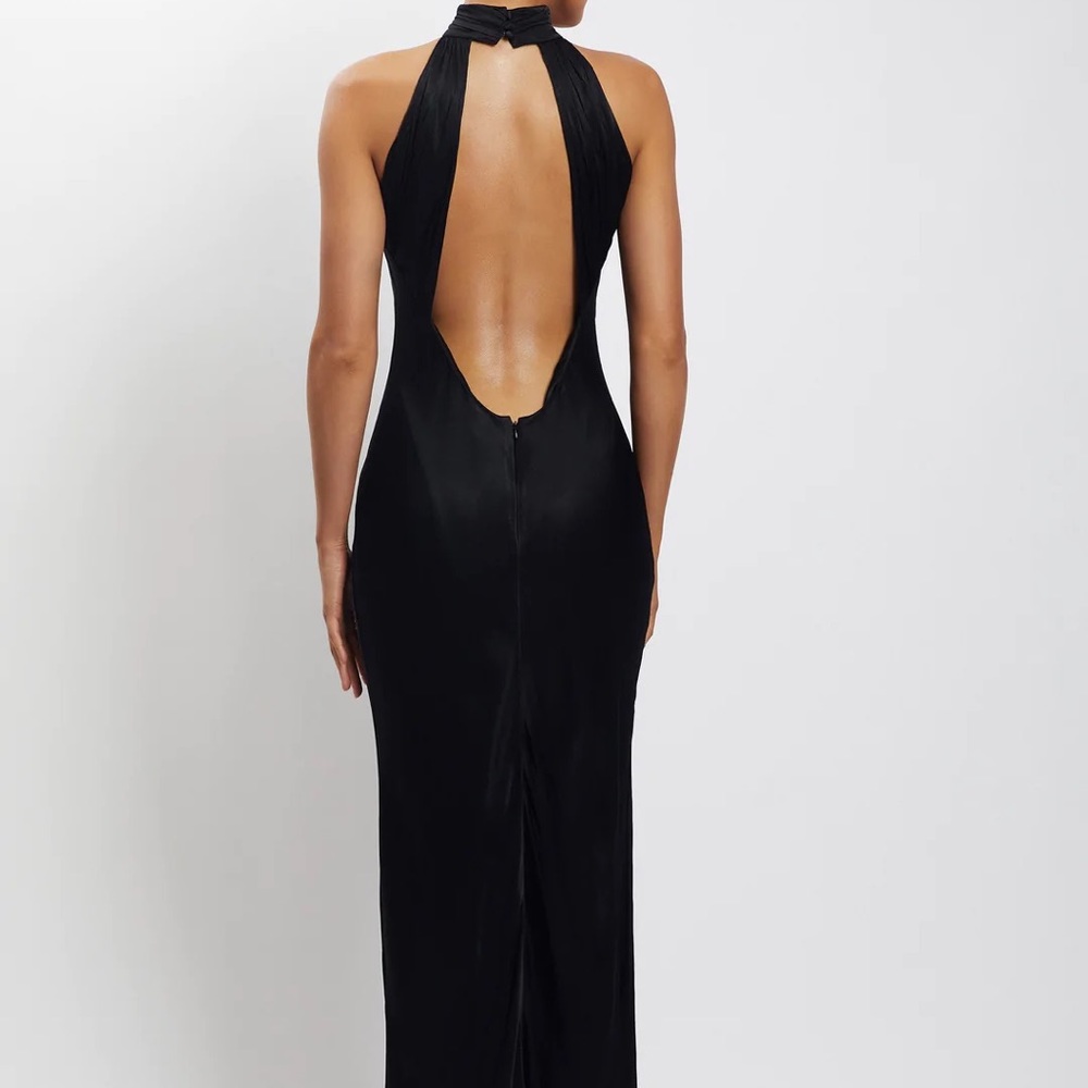 MESHKI Claire satin drape back maxi dress in Black - Size S